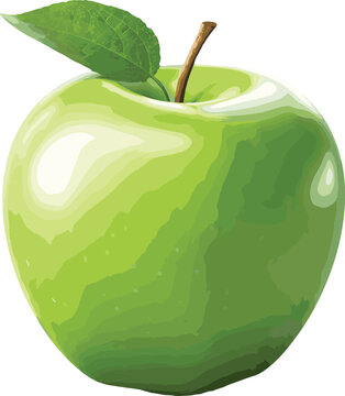 Stock Vector, Isolated Green Apple on Transparent Background with Design.