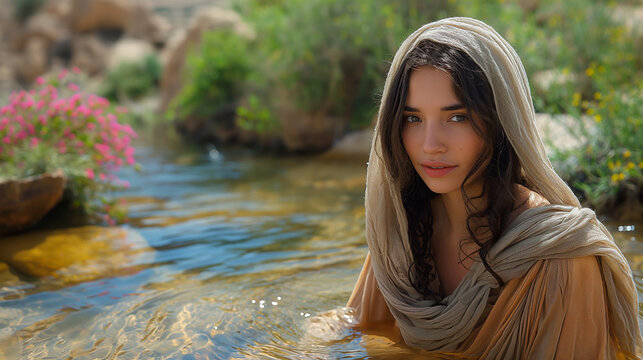 The Woman at the Well: In the heat of midday sun, Jesus encounters a Samaritan woman at Jacob's well, engaging her in a life-changing conversation that transcends cultural barriers
