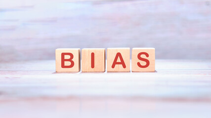 Personal opinions prejudice bias. Concept of facts and biases. on wooden cubes on an abstract...
