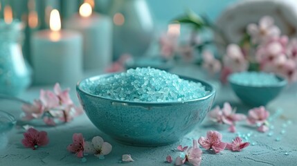 Relaxing Bath Salts in Serene Spa Setting Promoting Calming Bath Experience