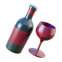 3d Wine bottle and glass isolated on transparent background