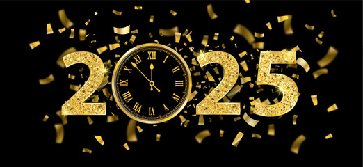 2025 Centre Clock Golden Confetti Black Header