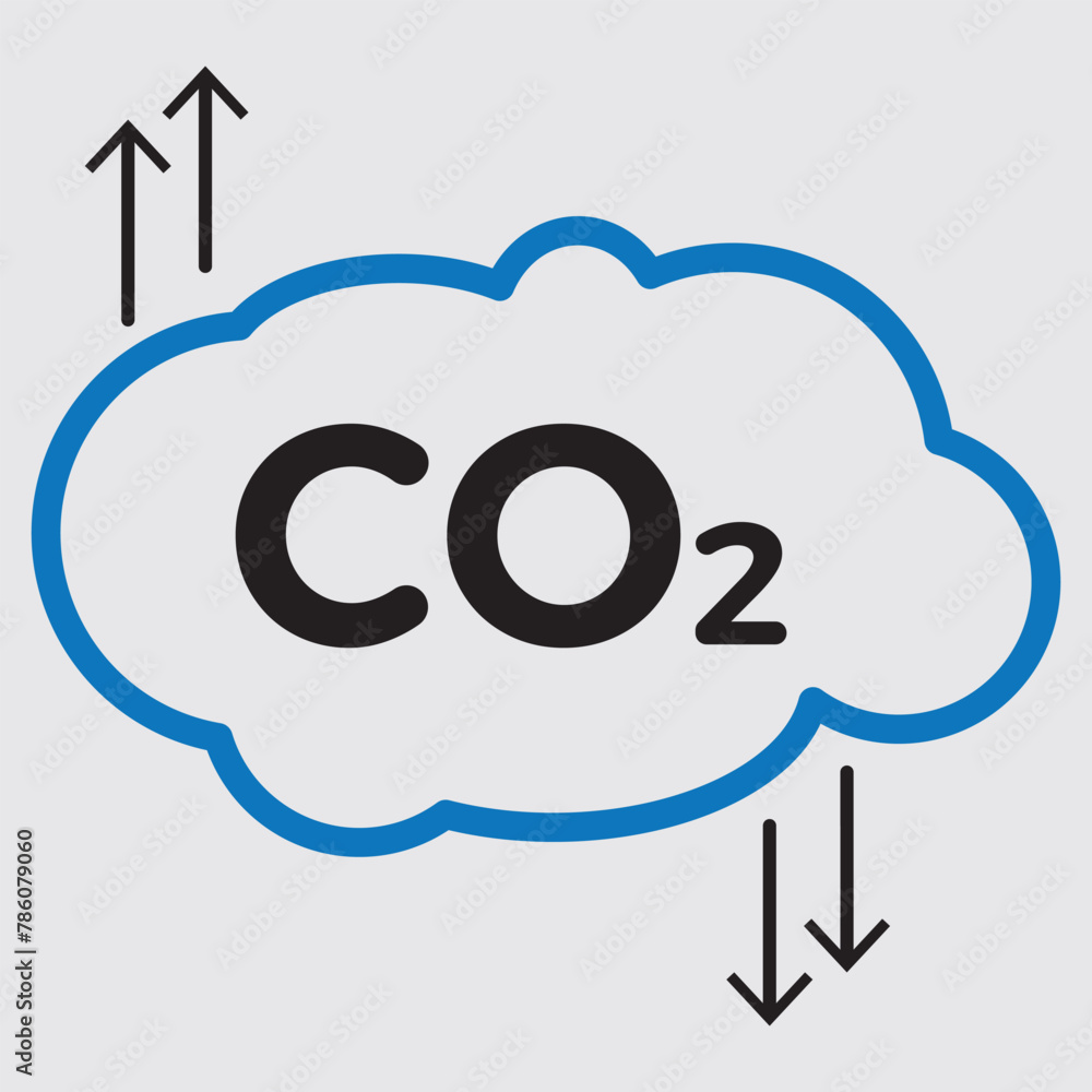 Poster cloud co2 symbol with down arrow vector outline icon set. reduce carbon dioxide sign concept illustr
