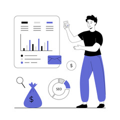Marketing budget strategies. Business analysis. Planning SEO budget for profitable business. Vector illustration with line people for web design. - obrazy, fototapety, plakaty