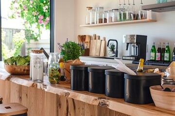 Zero-Waste Kitchen with Sustainable Materials and Greenery