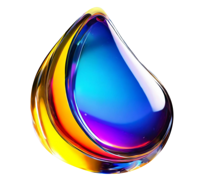 Abstract liquid glass shape with colorful reflections. Ribbon of curved water with glossy color wavy fluid motion. Chromatic dispersion flying and thin film spectral effect.
