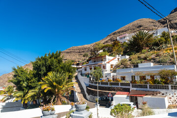 Houses on El Risco on the way up to Charco Azul in the Podemos to Agaete in Gran Canaria, Canary...