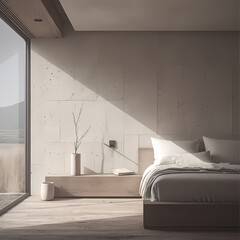Ultra-Chic Minimalistic Bed Chamber with Breathtaking Landscape and Large Windows