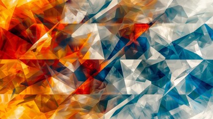 A low poly render of blue and orange crystals. - obrazy, fototapety, plakaty