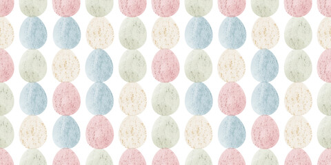 Cute illustration with colorful Easter eggs with watercolor texture, spring banner