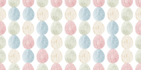 Cute illustration with colorful Easter eggs with watercolor texture, spring banner