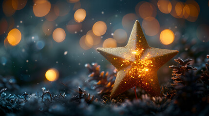 Gold Star Light Hanging on Dark Background -ar _ ,
Beautiful Trendy Lifestyle luxurious Shooting Star Xmas Christmas Wallpaper Icon
