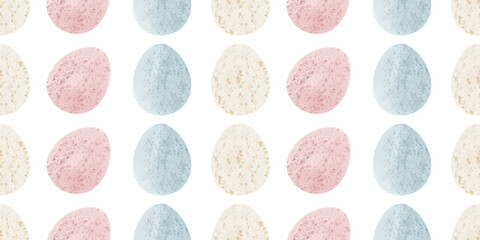 Cute illustration with colorful Easter eggs with watercolor texture, spring banner