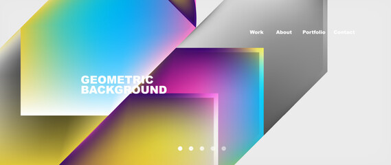 A geometric background featuring a rainbow of colors including Purple, Violet, Magenta, Electric blue. Shapes like Rectangle, Triangle add depth. Perfect for technology or futuristic designs