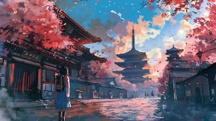 a old japan town, lofi style, japan, art, japan art 