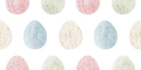 Cute illustration with colorful Easter eggs with watercolor texture, spring banner