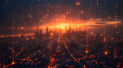 Fototapeta na wymiar Smart City and Abstract Dot Point Connect with G , Futuristic cyber city with glowing particles 3D Rendering