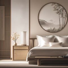 Unwind in Comfort: A Tastefully Decorated Cozy Bedroom with a Zen Aesthetic and Natural Materials