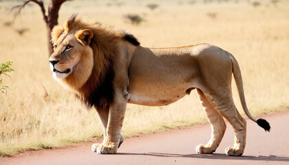 Close lion in National park of Kenya, Africa