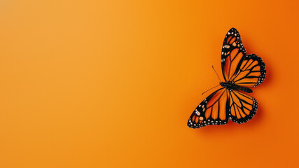 A classic orange and black patterned butterfly gracefully sits against an orange canvas,...