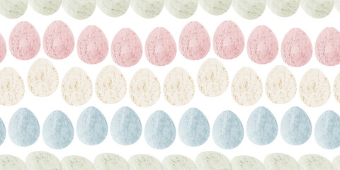 Cute illustration with colorful Easter eggs with watercolor texture, spring banner