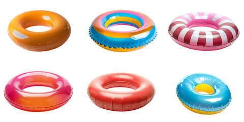 Set of Colorful swim inflatable ring or rubber ring isolated on background, summer vacation concept, swim tube for pool.