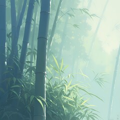 Misty Morning in a Lush Bamboo Grove, Zen and Tranquility