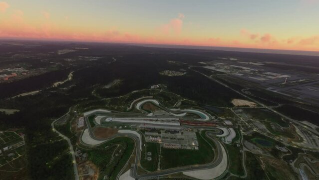 Sunset aerial view of Petronas Sepang International Circuit in Selangor. Malaysia