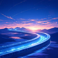 Ingelijste posters Embark on a Futuristic Adventure: An Illustrated Bullet Train in a Stunning Landscape © RobertGabriel