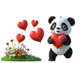 Panda in modeling clay Panda who wears a heart