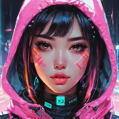 Cyberpunk asian woman avatar