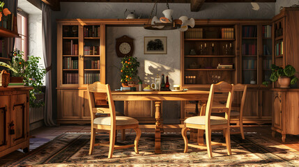 Fototapeta na wymiar The Aesthetics of Rustic Luxury: A Warm Oak Furniture Showcase in a Comfortable Living Environment
