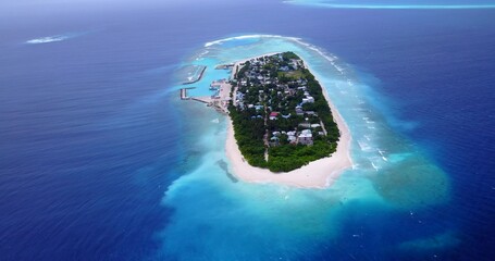 Aerial view of a small tropical island in Asia