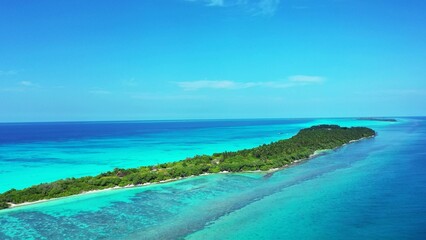 Beautiful shot of the coastline covered with green vegetation surrounded by the clear blue ocean