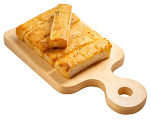 Baked bread stick on wooden plate isolated on white background, Pretzel baked bread on white PNG File.