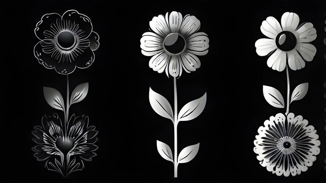 black and white flowers Black icon set of flowers Vector illustration of a single flower isolated on white 