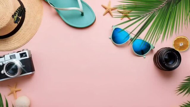 summer background with tourist accessories