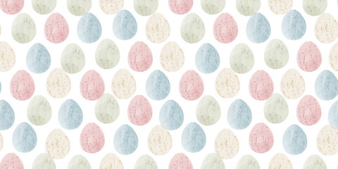 Cute illustration with colorful Easter eggs with watercolor texture, spring banner
