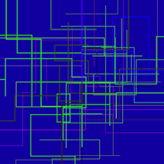 Abstract lines on a blue background. Digital geometric background. Colorful polygonal space. Technology background. Network connection structure. 3D rendering