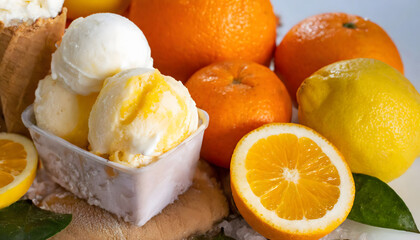 ice cream  lemons and oranges - obrazy, fototapety, plakaty