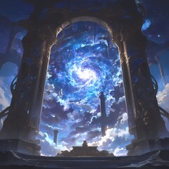 Ethereal Stargaze Portal: A Journey through Cosmic Splendor - obrazy, fototapety, plakaty