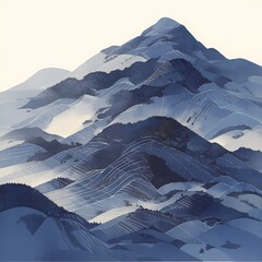 A captivating depiction of a snow-capped mountain range with intricate topographical lines. - obrazy, fototapety, plakaty