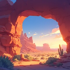 Sunset Reflection Through Awe-Inspiring Archway in Desert Landscape