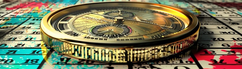 Naklejka premium Lunar calendar with golden stock market milestones highlighted, planning for financial phases
