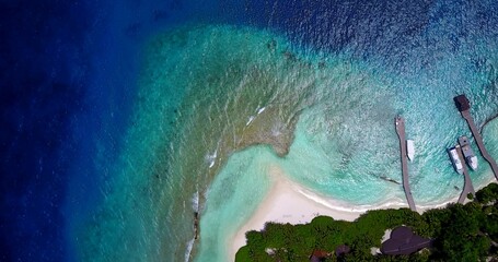 Top view of a tropical beach in Maldives