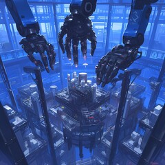 A Futuristic Industrial Setting Showcasing Advanced Robotics and Manufacturing Technology