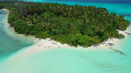 Aerial view of the beautiful turquoise ocean in the Maldives