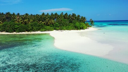 Aerial view of the beautiful turquoise ocean in the Maldives