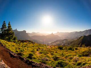 Panoramic view at sunset near Roque Nublo in Gran Canaria, Canary Islands