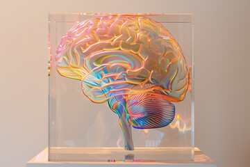 transparent brain model against a seamless backdrop, highlighting the intersection of art and science in neuroscience.